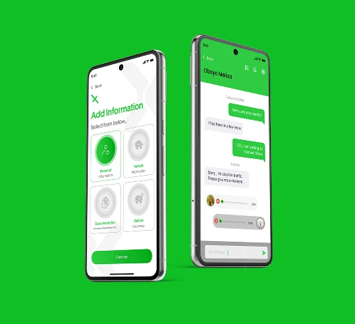 PazeX driver app driver information and in-app chat screens built by Dilijent Systems