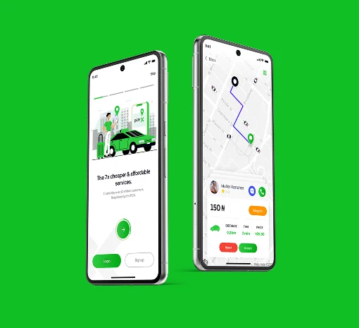 PazeX driver app sign-up and ride request screens